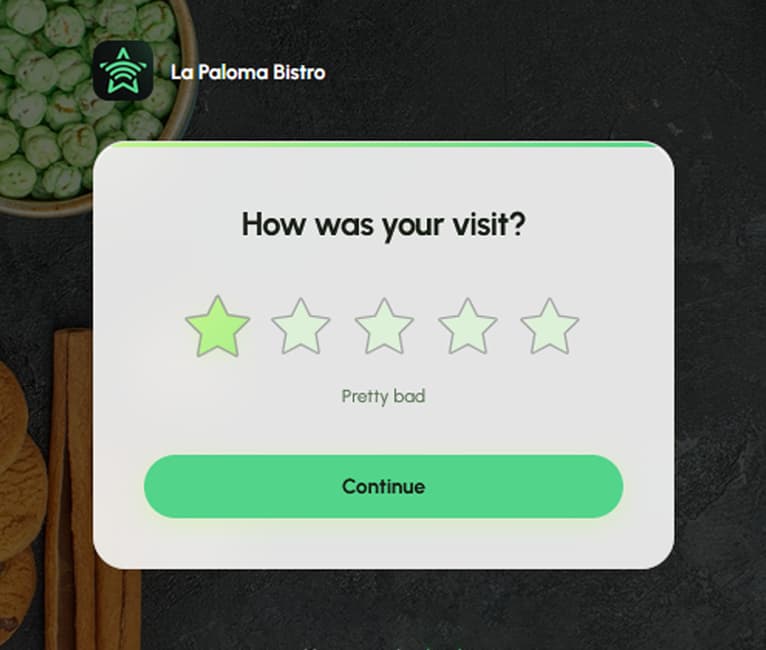 The RepuTap rating page for La Paloma Bistro asking 'How was your visit?'